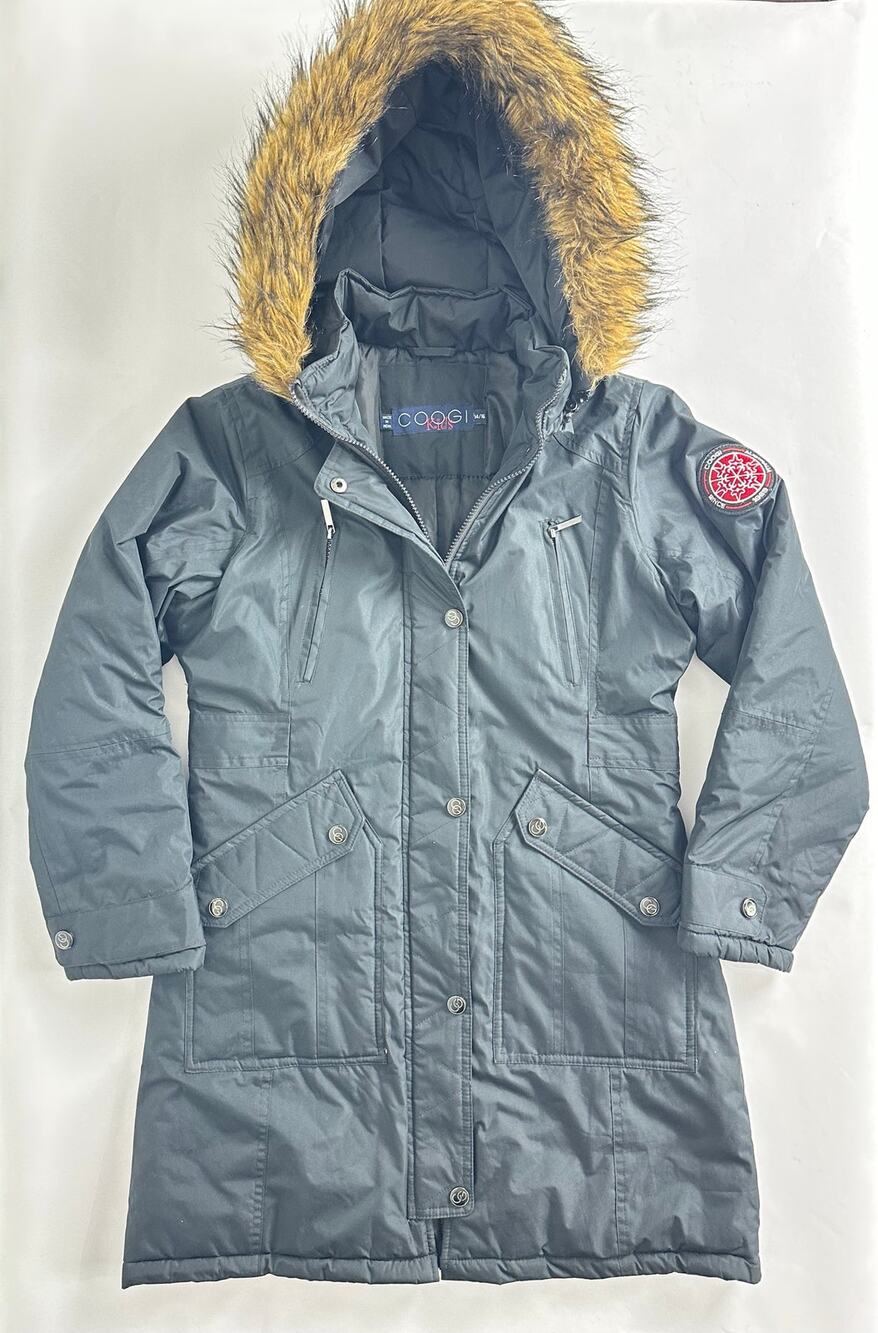 Coogi Kids Black Puffer Parka Coat Size 14 16 Removable Fur Hood Winter Jacket